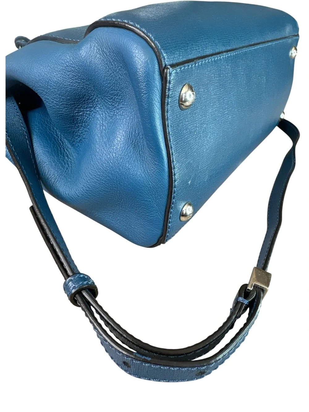 Fendi Teal-Blue Leather Satchel with Top Handles